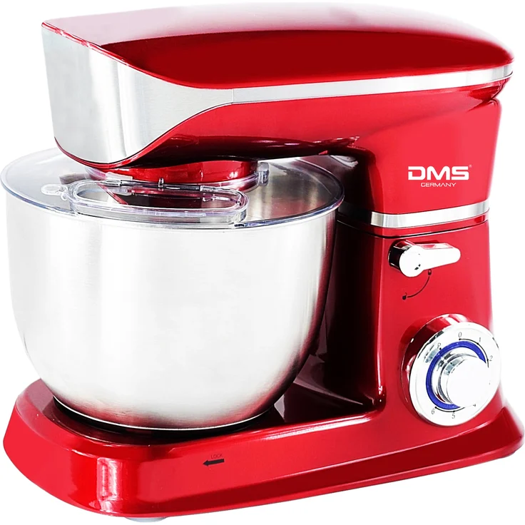 DMS Küchenmaschine, 1900W, 6L Edelstahlschüssel, 6-stufige Geschwindigkeit, inkl. Spritzschutz, rot