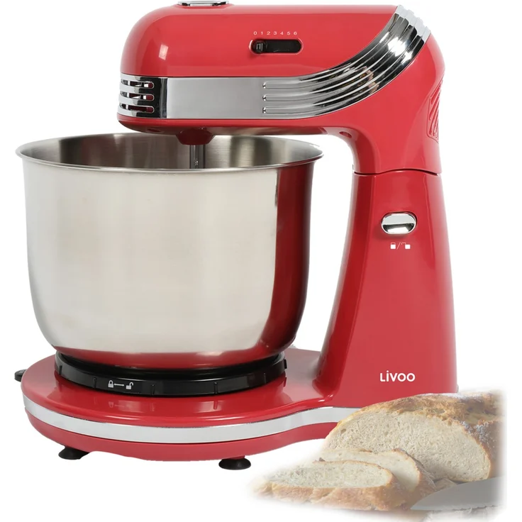 LIVOO DOP137RC Küchenmaschine 250W, 6 Geschwindigkeiten, 3L Edelstahlschüssel, rot – Bild 1