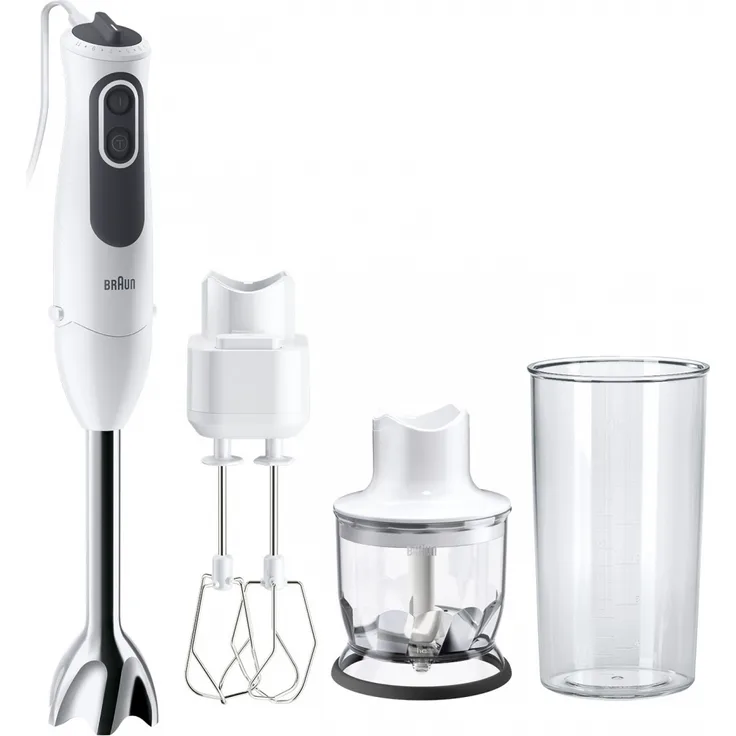 Braun MQ 3125B Stabmixer, 750W, 11 Geschwindigkeiten, inkl. Schneebesen, Zerkleinerer, Messbecher (0,6L), weiß-grau