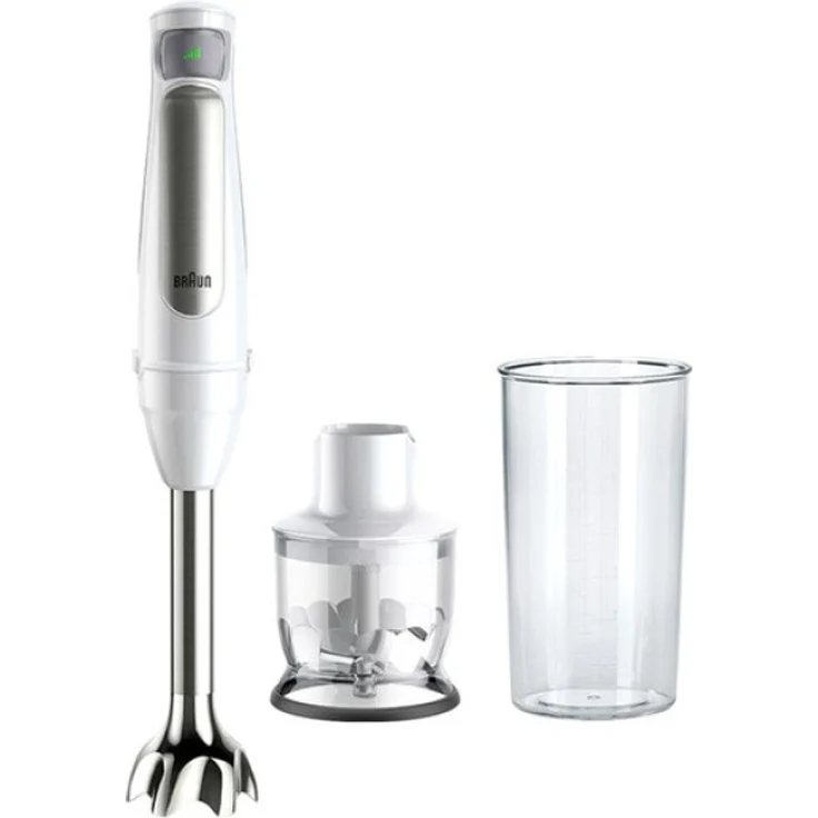 Braun MQ7020WH Stabmixer, 1000W, inkl. Messbecher (0,6L), Zerkleinerer (0,35L), Edelstahl, Kunststoff, weiß – Bild 1