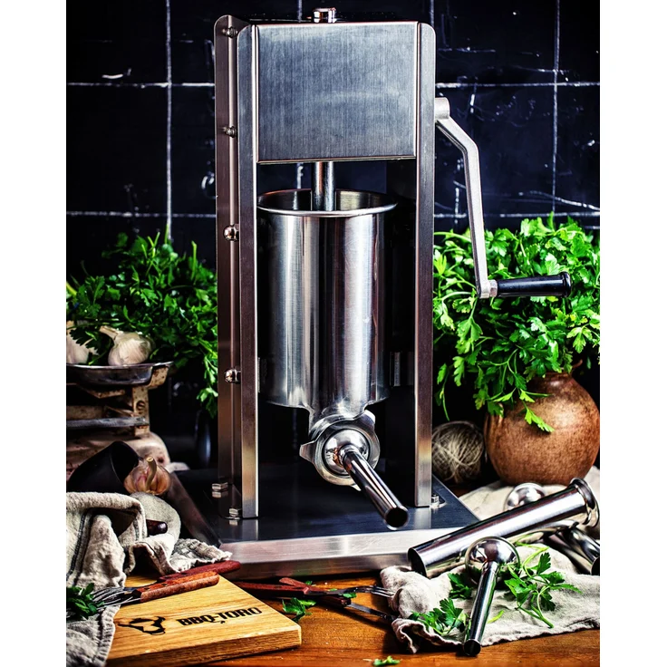 Zelsius Profi Wurstfüllmaschine, elektrisch, 120W, inkl. 4 verschiedene Füllrohre, 10 Liter, mit Fußpedal, Edelstahl, silber – Bild 2