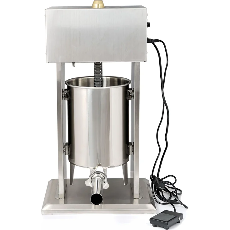 Zelsius Profi Wurstfüllmaschine, elektrisch, 120W, inkl. 4 verschiedene Füllrohre, 10 Liter, mit Fußpedal, Edelstahl, silber – Bild 5
