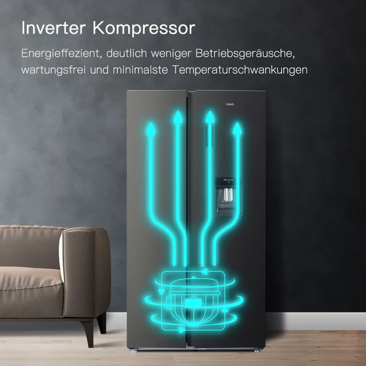 Chiq FBM351NEI42 Kühl-Gefrierkombination, freistehend, Premium Dark Inox, Total NoFrost, Invertertechnologie, Breite 60 cm – Bild 9