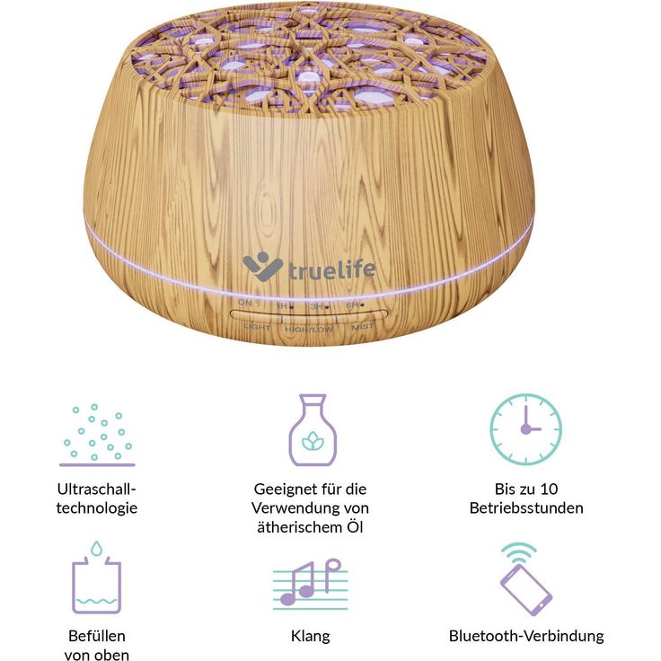 TrueLife AIR Diffuser D9 Smart Aromadiffuser & Luftbefeuchter, bis 30 m², 400 ml, Lautsprecher, Bluetooth-Konnektivität, Ultraschalltechnologie, LED-Hintergrundbeleuchtung, braun