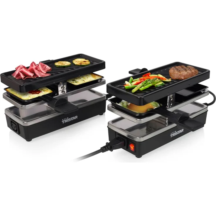 Tristar RA-2742 Raclette-Grill, für 4 Personen, 2 x 400 W, 23,8 x 10,4 cm, inkl. 4 Raclettepfännchen, schwarz – Bild 1