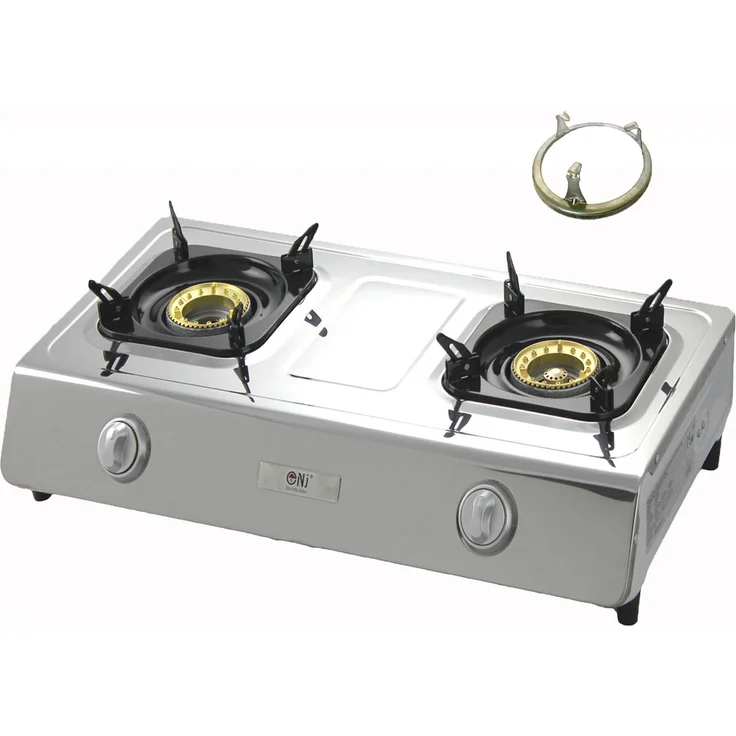 NJ NGB-200 Kochplatte, Propan Gaskocher, 2 flammig, 9,0 KW, Commpingkocher, WOK Funktion, edelstahl – Bild 1