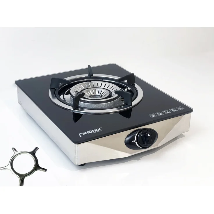 A&M Markt Phönix PS-1 Gaskocher Campingkocher 1 flammig Glas  4,2 KW mit Zündsicherung Propan + Gasherdkreuz