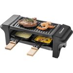 Bestron Mini Raclette, 350W, für 2 Personen, Antihaftbeschichtung, Guss-Platte, 20x10 cm Grillfläche, schwarz-holz