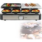 LIVOO DOC258 Raclette-Grill, 1400W, für 8 Personen, inkl. 8 Pfannen und Holzspatel, Thermostat, Kontrollleuchte, 44 x 27 x 16,5 cm, schwarz