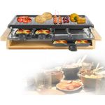 LIVOO DOC257 Raclette-Grill, 1200W, für 8 Personen Bambus, inkl. 8 Einzel- und 4 Doppelpfannen und Holzspatel, Thermostat, Kontrollleuchte, schwarz, braun