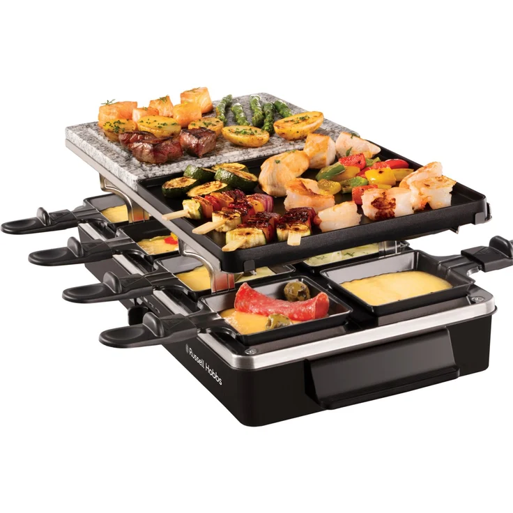 Russel Hobbs Multi Raclette 3 in 1, 1400W, Antihaftbeschichtung, inkl. 8 Pfännchen, 8 Holzspateln, variable Temperatureinstellung, schwarz – Bild 1