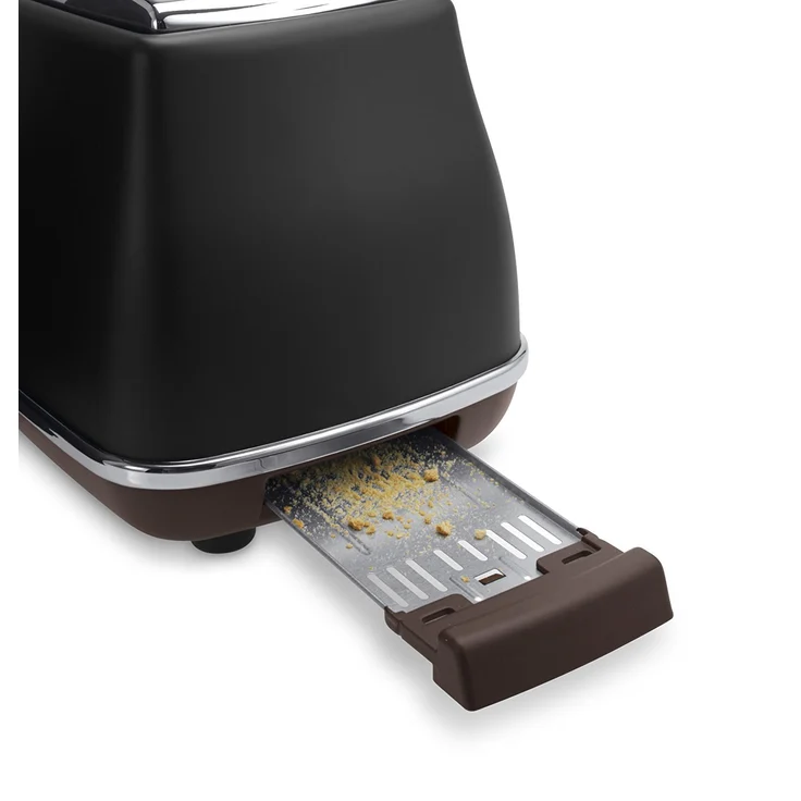 De'Longhi Toaster Icona Vintage CTOV2103.BK - 2-Schlitz-Toaster mit Brötchenaufsatz, Edelstahl in elegantem Retro Look mit Chrom-Details, schwarz (Generalüberholt) – Bild 5