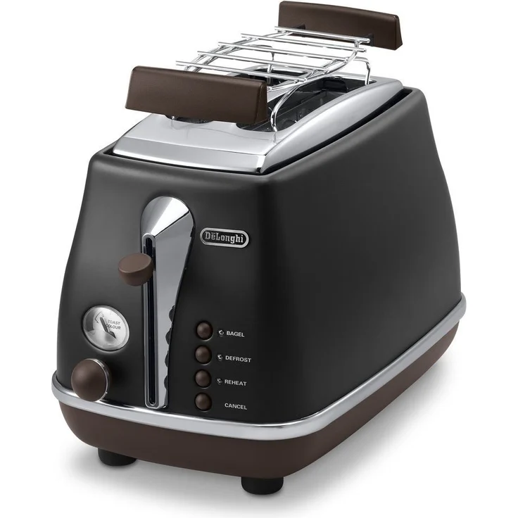 De'Longhi Toaster Icona Vintage CTOV2103.BK - 2-Schlitz-Toaster mit Brötchenaufsatz, Edelstahl in elegantem Retro Look mit Chrom-Details, schwarz (Generalüberholt) – Bild 1