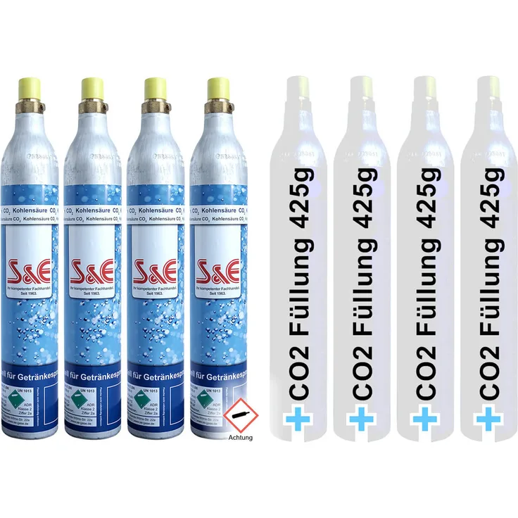 CAGO 4 x CO2 Zylinder Kohlensäure 425 g Flasche inkl. Füllung bis zu je 60l