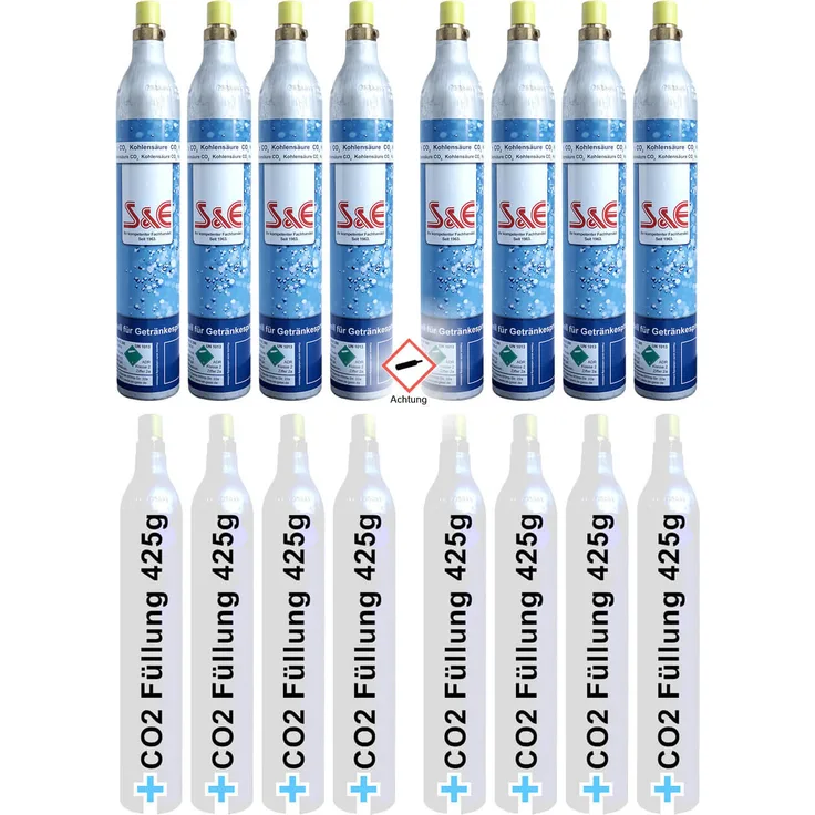 CAGO 8 x CO2 Zylinder Kohlensäure 425 g Flasche inkl. Füllung bis zu je 60l