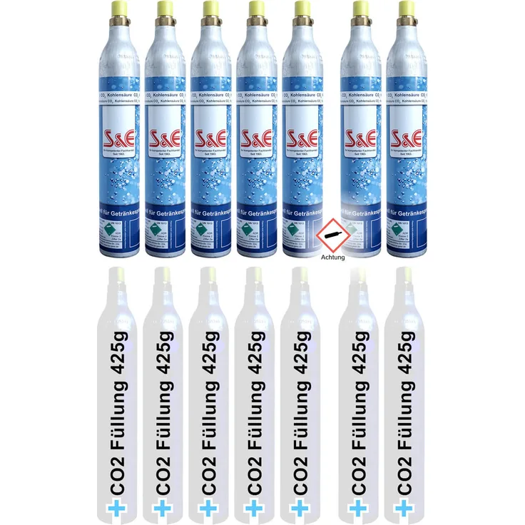 CAGO 7 x CO2 Zylinder Kohlensäure 425 g Flasche inkl. Füllung bis zu je 60l