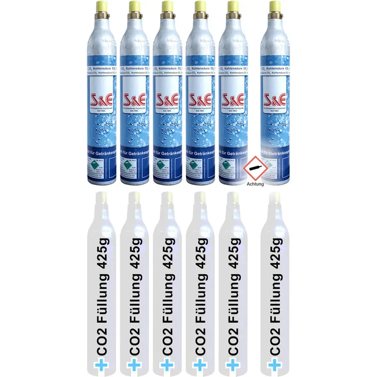 CAGO 6 x CO2 Zylinder Kohlensäure 425 g Flasche inkl. Füllung bis zu je 60l