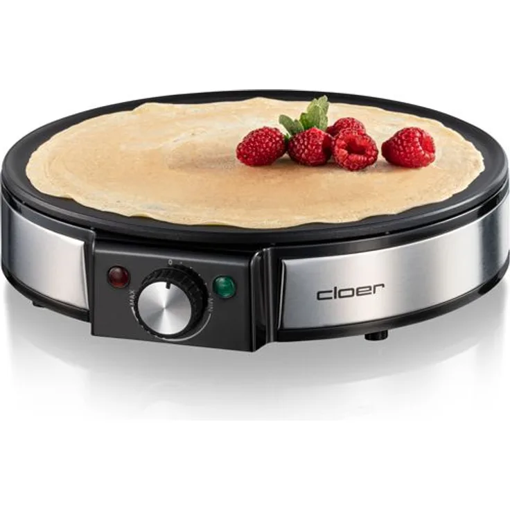 Cloer 6630 Crêpes Maker, 30 cm Backfläche, Standfunktion, Kunststoffgehäuse, antihaftbeschichtet, schwarz, edelstahl