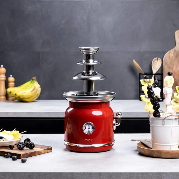 Cecotec Fun Chocolicious Schokoladenbrunnen 90W, 3 Ebenen, Edelstahl, rot – Bild 1