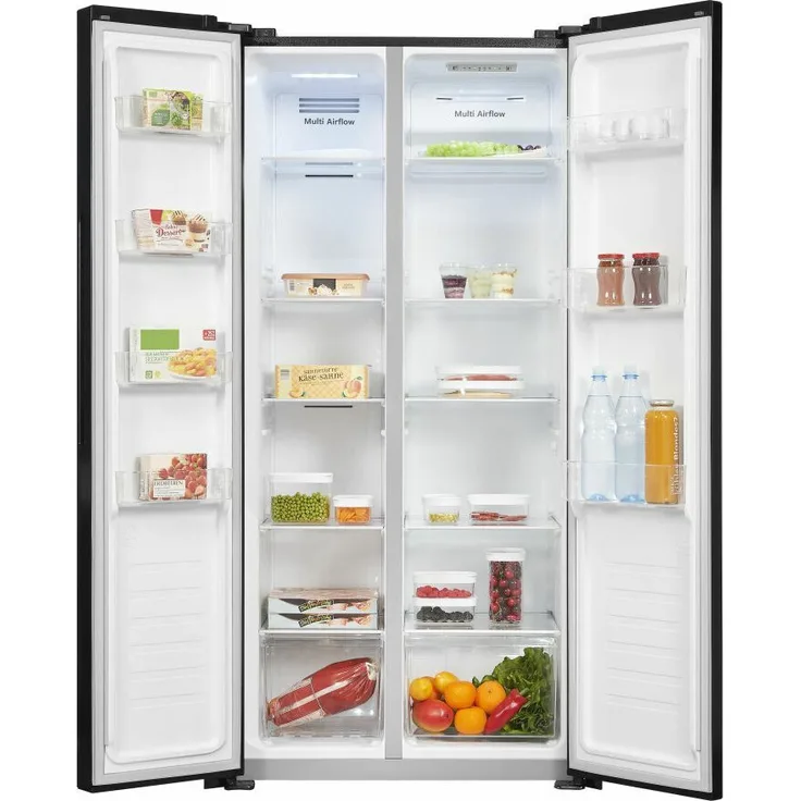 Exquisit SBS46-010F Side-by-Side-Kühlschrank, freistehend, schwarz, NoFrost, Breite 83.2 cm