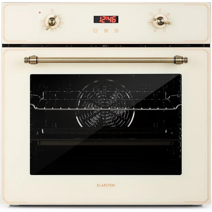 Klarstein Elizabeth Elektrischer Einbaugerätbackofen , Retro-Design , 70L , Eek A , Autark , Umluft Ober- Unterhitze Grill
