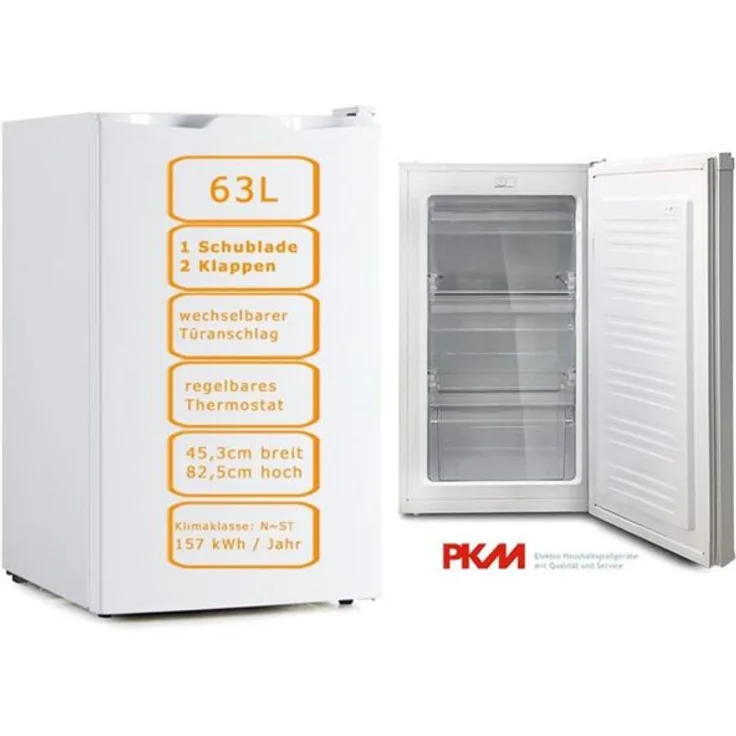 PKM GS63W Gefrierschrank, freistehend, weiß, Breite 45 cm, Energieklasse E