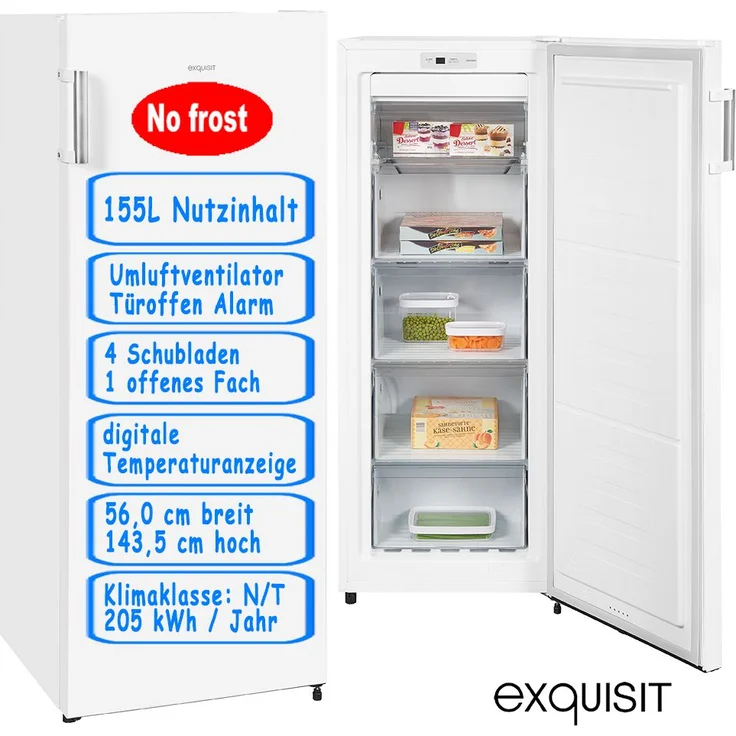 Exquisit GS5231-NF-H-010E Gefrierschrank, freistehend, weiß, NoFrost, Energieklasse E – Bild 8