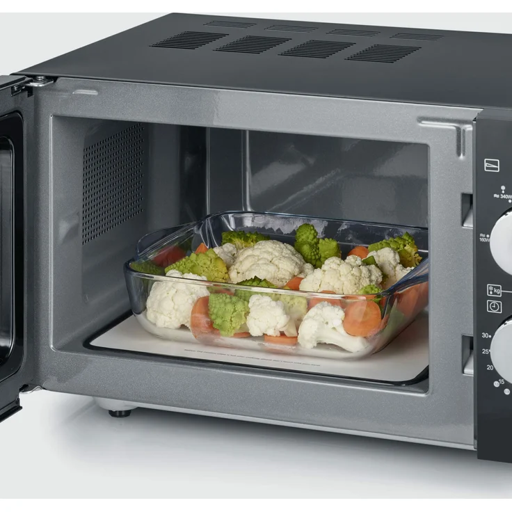 Severin MW 7761 Solo Mikrowelle mit Keramikboden, Standgerät, 800 Watt, 20 Liter Garraum, Edelstahl, schwarz – Bild 4