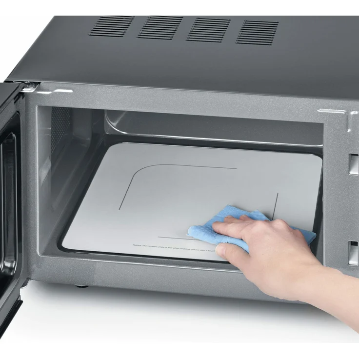 Severin MW 7761 Solo Mikrowelle mit Keramikboden, Standgerät, 800 Watt, 20 Liter Garraum, Edelstahl, schwarz – Bild 6