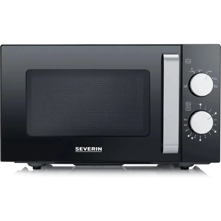 Severin MW 7761 Solo Mikrowelle mit Keramikboden, Standgerät, 800 Watt, 20 Liter Garraum, Edelstahl, schwarz