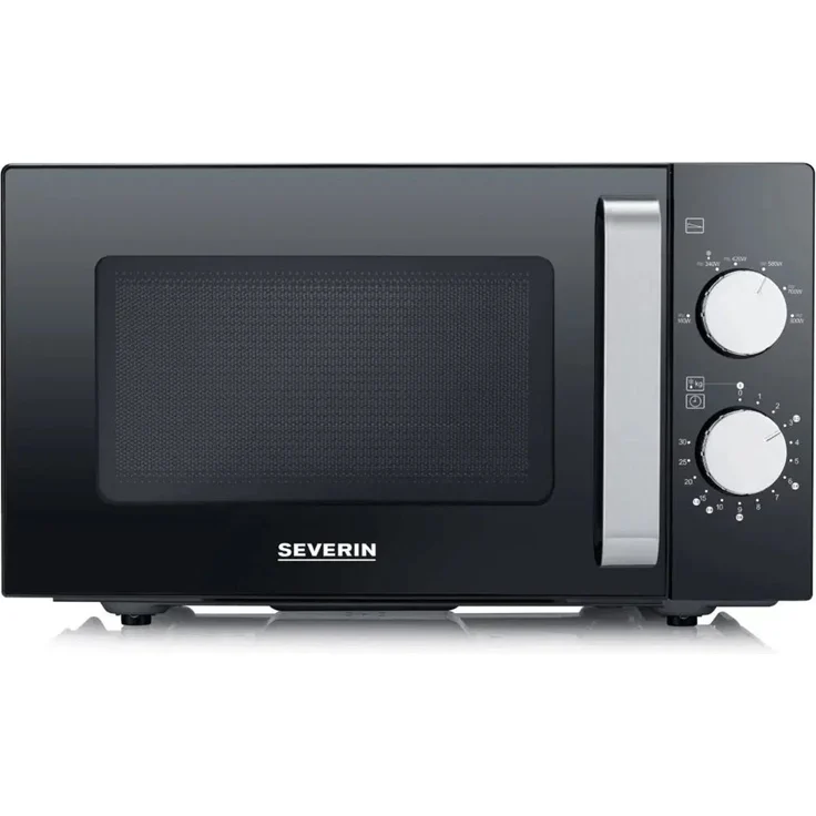 Severin MW 7761 Solo Mikrowelle mit Keramikboden, Standgerät, 800 Watt, 20 Liter Garraum, Edelstahl, schwarz – Bild 1