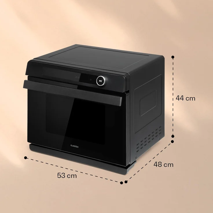 Klarstein Vaporchef Dampfbackofen, Stand-Dampfgarer, 31 Liter, 230 Grad Celsius, 1,5 Liter Wassertank, Dampfgaren: 1100 W, Backofen: 2400 W, Drehregler, Eek: A, Freistehend, Grillen, Luftfrittieren, Schwarz – Bild 7