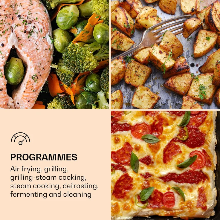 Klarstein Vaporchef Dampfbackofen, Stand-Dampfgarer, 31 Liter, 230 Grad Celsius, 1,5 Liter Wassertank, Dampfgaren: 1100 W, Backofen: 2400 W, Drehregler, Eek: A, Freistehend, Grillen, Luftfrittieren, Schwarz – Bild 5