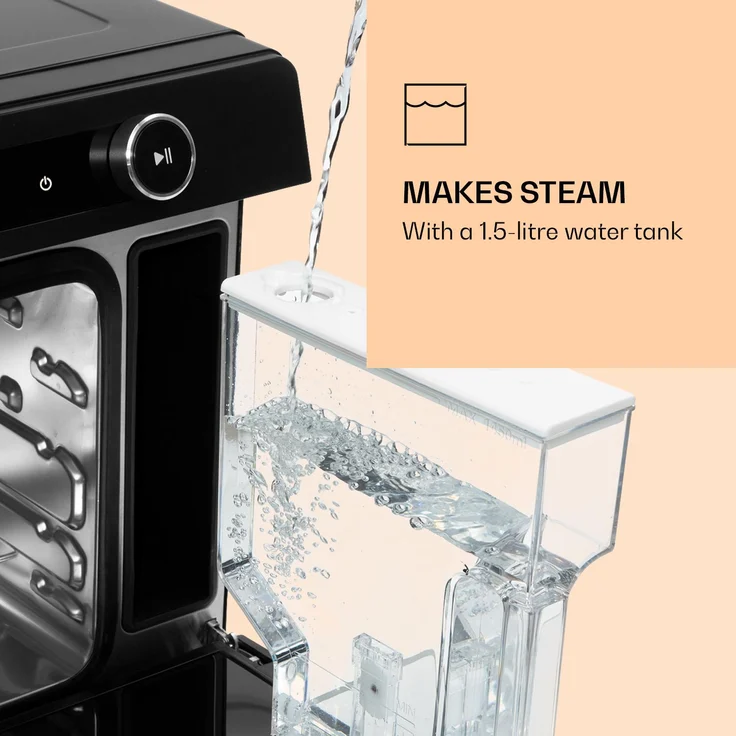 Klarstein Vaporchef Dampfbackofen, Stand-Dampfgarer, 31 Liter, 230 Grad Celsius, 1,5 Liter Wassertank, Dampfgaren: 1100 W, Backofen: 2400 W, Drehregler, Eek: A, Freistehend, Grillen, Luftfrittieren, Schwarz – Bild 3