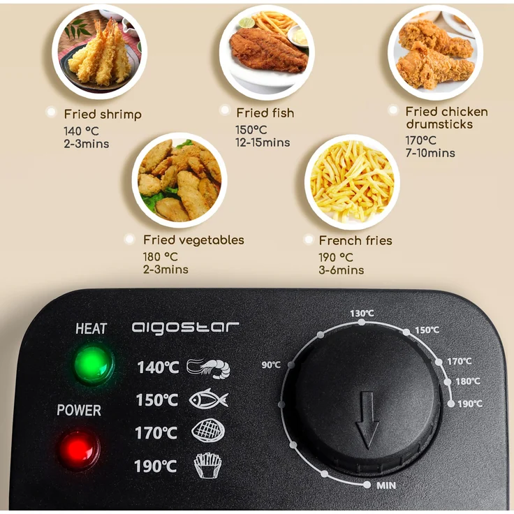 Aigostar feast Doppel-Fritteuse mit 2 Körben und Deckeln, mit Öl, 6 Liter Fassungsvermögen, 3600 Watt, Edelstahl, schwarz – Bild 2