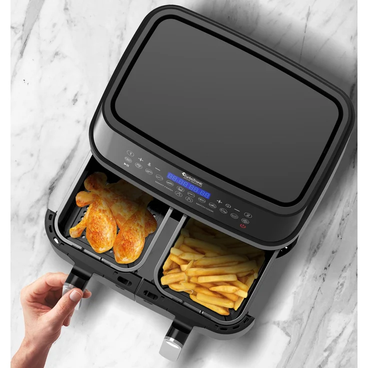 Turbotronic Doppel Heißluftfritteuse XXL, ohne Öl, 4.5 Liter Fassungsvermögen, silber – Bild 8