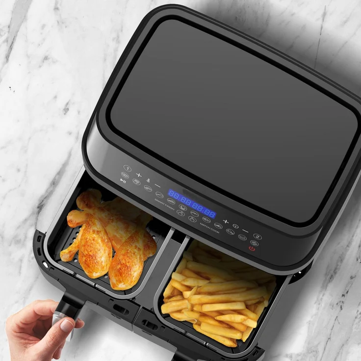 Epiq XXL Doppel Heißluftfritteuse, ohne Öl, 9 Liter Fassungsvermögen, 1750 Watt, schwarz, 80000690 – Bild 9