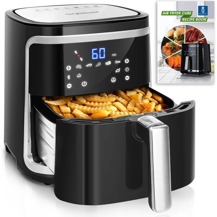 Aigostar Cube 30IBT Heißluftfritteuse, ohne Öl, 7 Liter Fassungsvermögen, 1900 Watt, schwarz – Bild 1