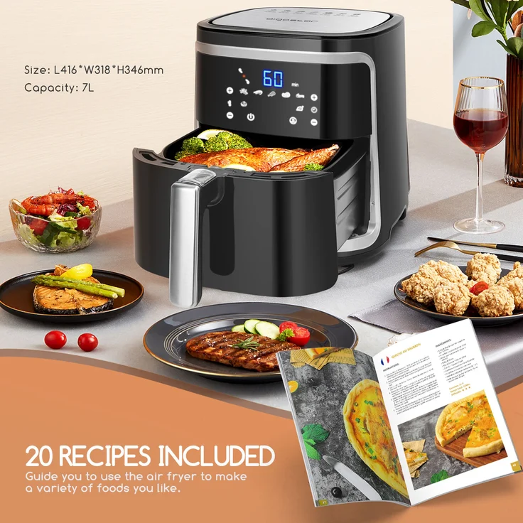 Aigostar Cube 30IBT Heißluftfritteuse, ohne Öl, 7 Liter Fassungsvermögen, 1900 Watt, schwarz – Bild 7