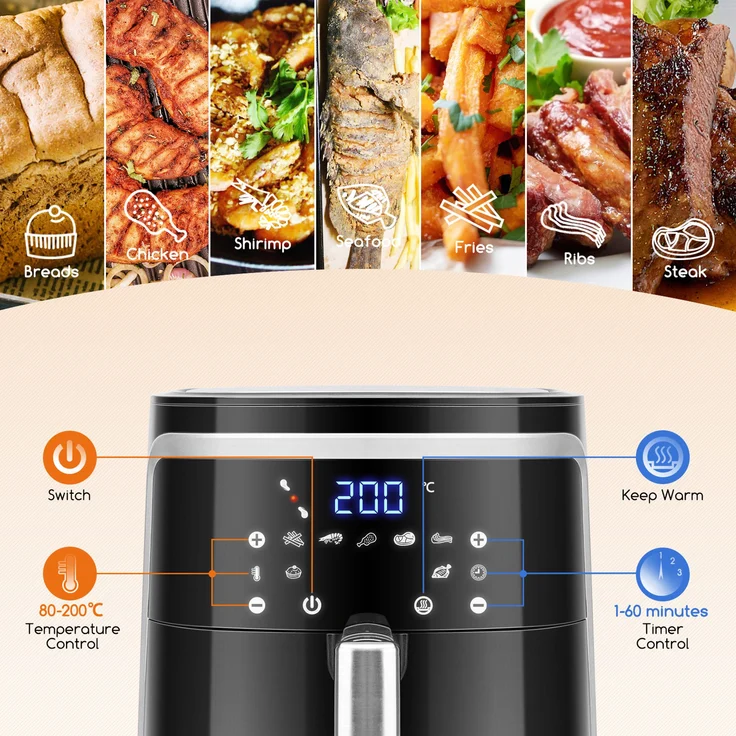 Aigostar Cube 30IBT Heißluftfritteuse, ohne Öl, 7 Liter Fassungsvermögen, 1900 Watt, schwarz – Bild 2