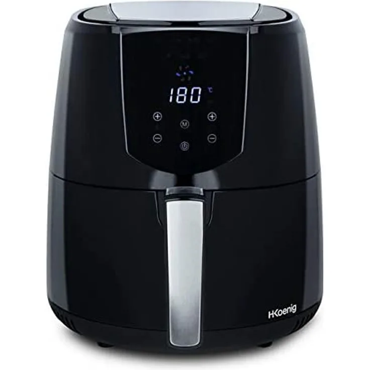 H.Koenig FRY700 FRY800 Heißluftfritteuse, ohne Fett, 1.6 Liter Fassungsvermögen, 850 Watt, Edelstahl, schwarz