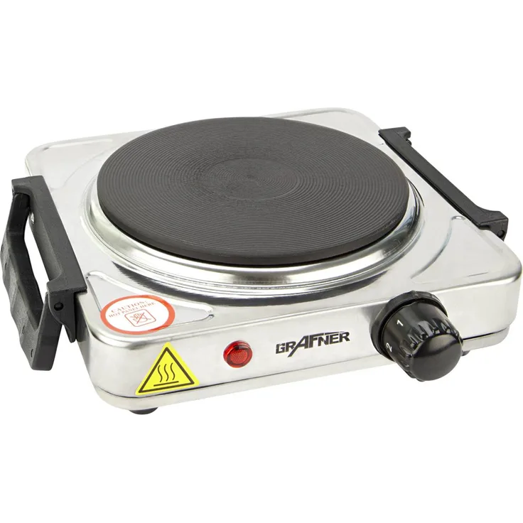 Grafner Kochplatte einzel 1000 Watt mit klappbaren Griffen Edelstahl KP10881