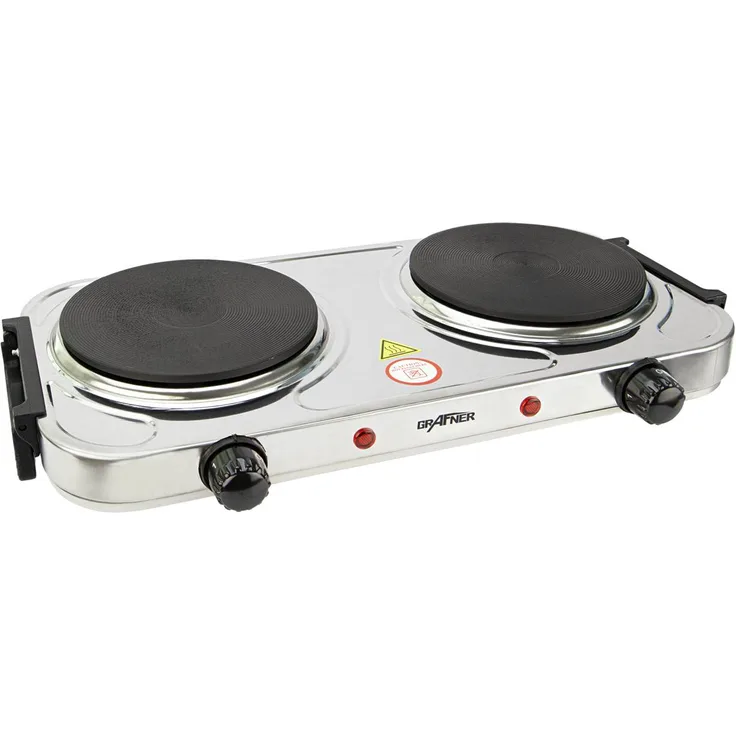 Grafner Kochplatte doppelt 2000 Watt mit klappbaren Griffen Edelstahl KP10882