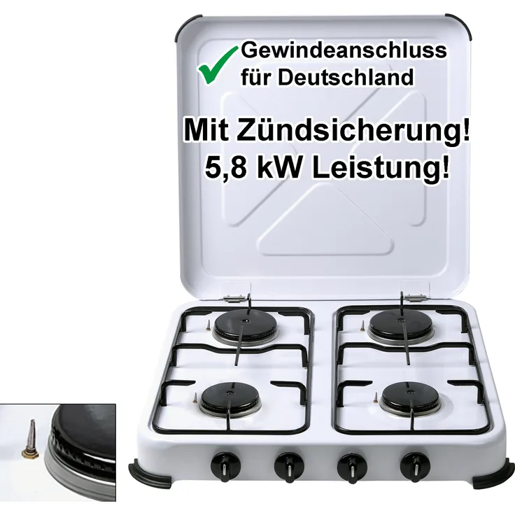 Gaskocher 4-flammig mit Zündsicherung Campingkocher Gasherd