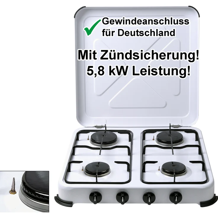 Gaskocher 4-flammig mit Zündsicherung Campingkocher Gasherd – Bild 1
