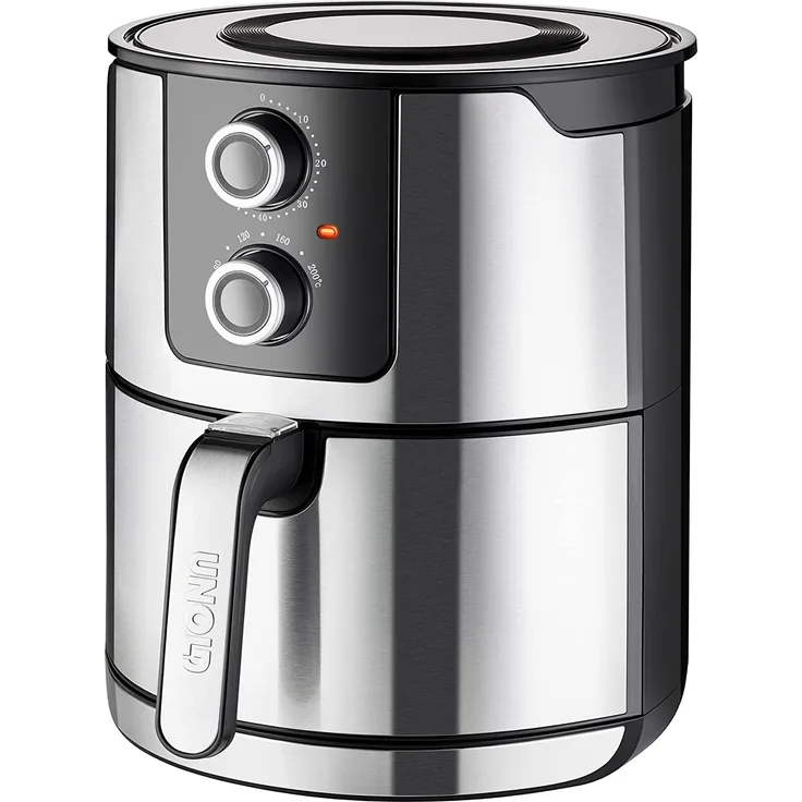 UNOLD XL 58655 Heißluftfritteuse, ohne Fett, 5 Liter Fassungsvermögen, 1400 Watt, silber, Grillfunktion