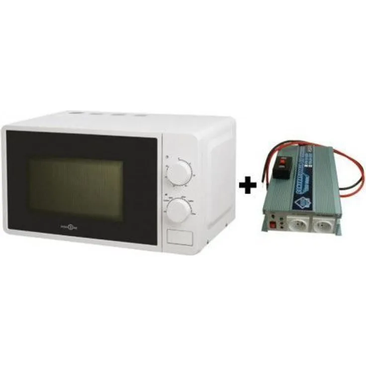 Mikrowelle Hign One, Standgerät, 700 Watt, 20 Liter Garraum, weiß, mit Converter Spannung 24, 220V, 1200W mit Fernbedienung 