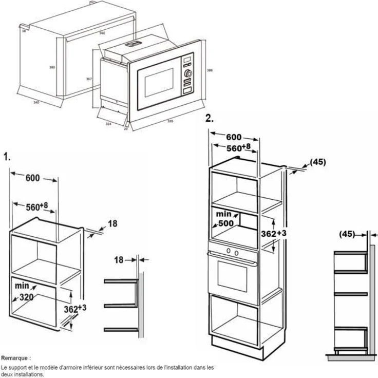 Continental Edison MO20IXES Mikrowelle, Einbaugerät, 20 Liter Garraum, silber schwarz – Bild 2