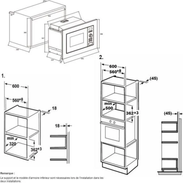 Continental Edison MO20IXEG Mikrowelle mit Grill, Einbaugerät, 20 Liter Garraum, silber schwarz – Bild 2