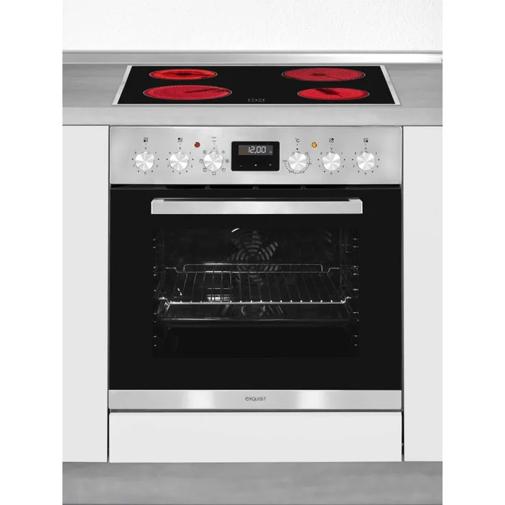 Exquisit Ehe 157-2 Ur-Set Einbaugerät-Herd Glaskeramikkochfeld | Ober- und Unterhitze | Umluft & Grill| Inox